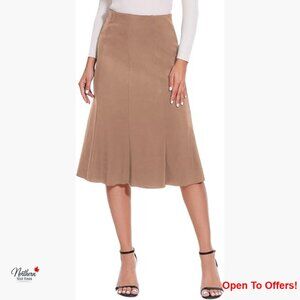 Polyester Spandex Flared Skirt High Waist Knee Length Office Casual